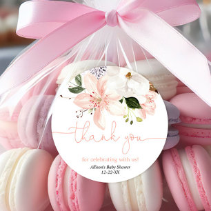 Elegante bloemenlelies blozen dank je ronde sticker