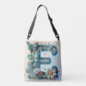 Elegante Bloemenletter E met vlinders Crossbody Tas (Achterkant)