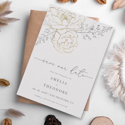 Elegante Bloemenlijn Art Bruiloft Save the Date Kaart