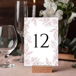 Elegante Bloemenlijn Tekening Blush Roze Bruiloft Kaart