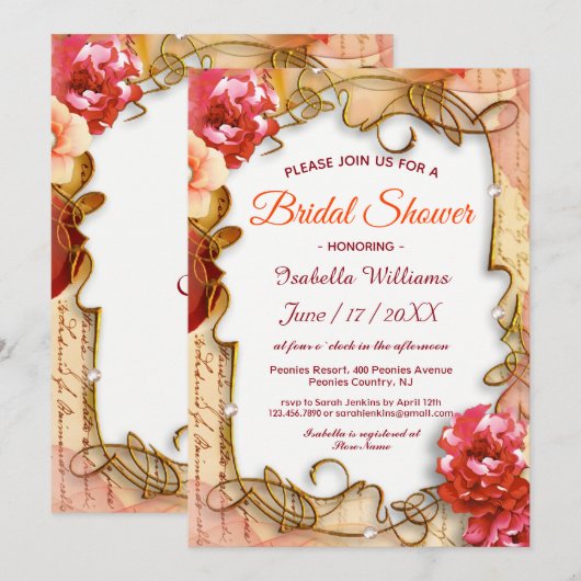 Elegante bloemenlijst Boho bruidsdouche uitnodigin Kaart (Voorkant / Achterkant)