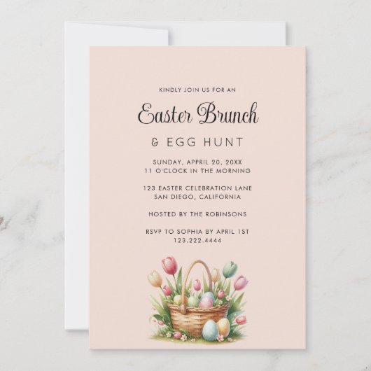 Elegante Bloemenmand Easter Brunch Egg Hunt Kaart (Voorkant)