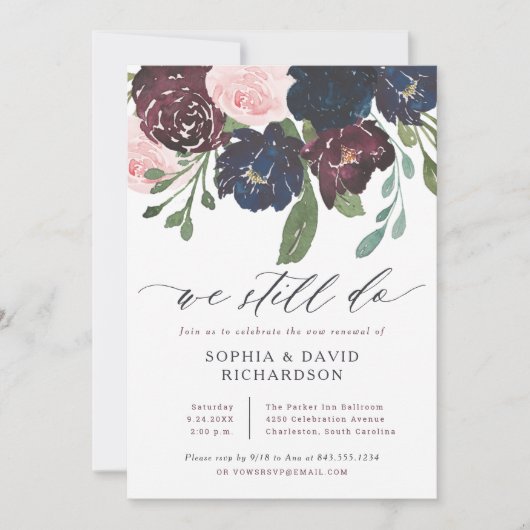 Elegante bloemenmarine en pruim | Geloofde verleng Kaart (Voorkant)