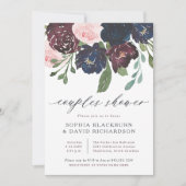 Elegante bloemenmarine en pruim | Koppels douche Kaart (Voorkant)