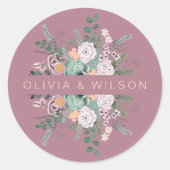Elegante bloemenmauve ronde sticker (Voorkant)
