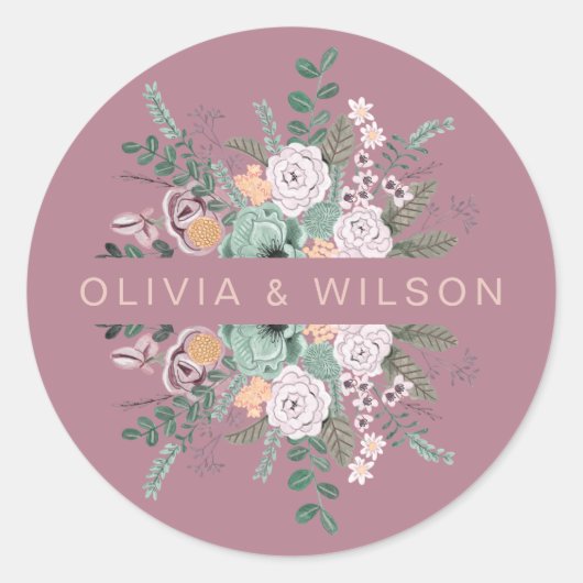 Elegante bloemenmauve ronde sticker (Voorkant)