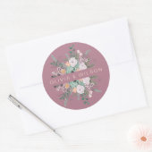 Elegante bloemenmauve ronde sticker (Envelop)