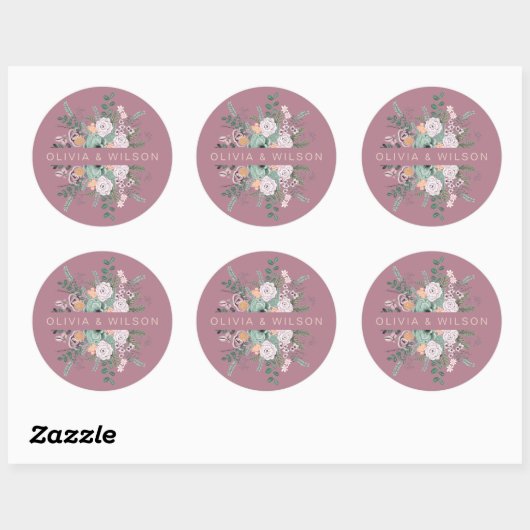 Elegante bloemenmauve ronde sticker (Vel)