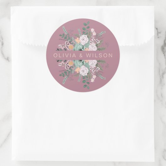Elegante bloemenmauve ronde sticker (Tas)