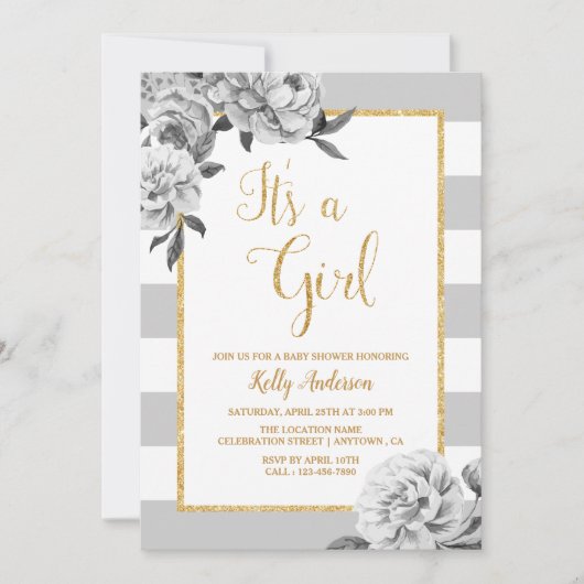 Elegante bloemenmeisje babyshower uitnodiging (Voorkant)