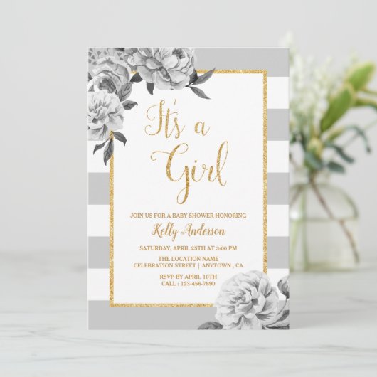 Elegante bloemenmeisje babyshower uitnodiging (Staand voorkant)