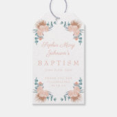 Elegante Bloemenmeisje Foto Doop Cadeaulabel (Voorkant)