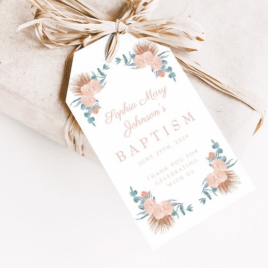 Elegante Bloemenmeisje Foto Doop Cadeaulabel