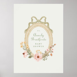 Elegante bloemenmeisje saliegroene boog omkaderd b poster