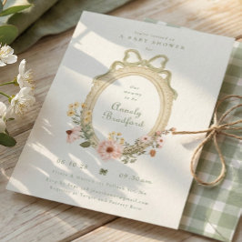 Elegante bloemenmeisje saliegroene strik ingelijst kaart