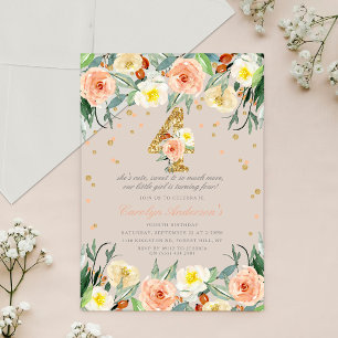 Elegante bloemenmeisjes 4e verjaardag acryl uitnodigingen