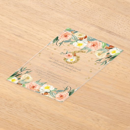 Elegante bloemenmeisjes 6e verjaardag acryl uitnodigingen (Laagn)