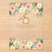 Elegante bloemenmeisjes 6e verjaardag acryl uitnodigingen (Voorkant)