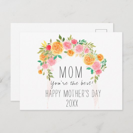 Elegante bloemenmoederdag briefkaart (Voorkant / Achterkant)