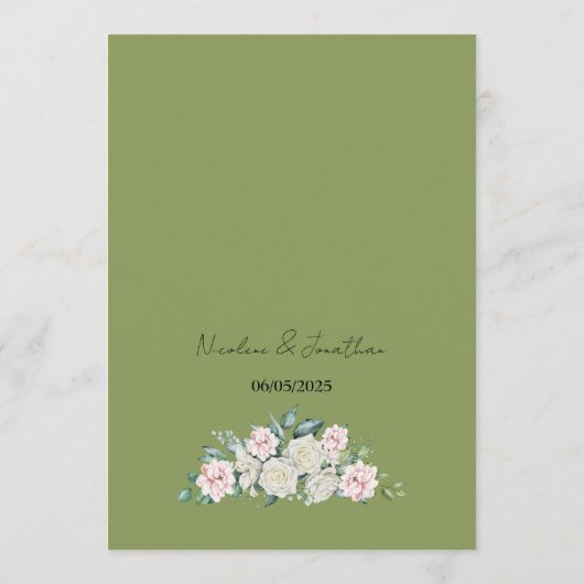 Elegante bloemenomhelzing bruiloft menu (Achterkant)