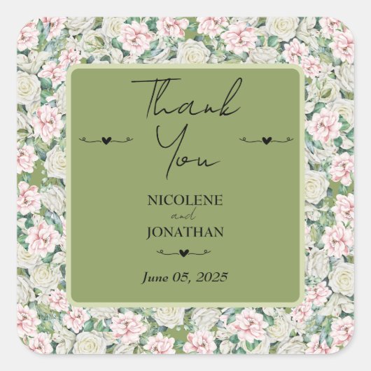 Elegante bloemenomhelzing bruiloft vierkante sticker (Voorkant)
