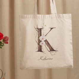 Elegante Bloemenorchidee 'K' Custom Name Monogram Tote Bag