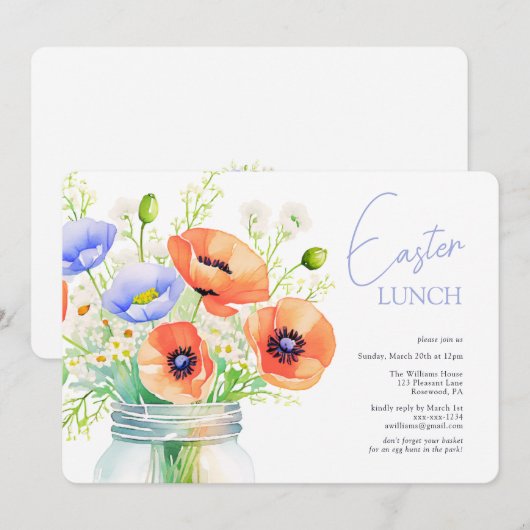 Elegante bloemenpaaslunch kaart (Voorkant / Achterkant)