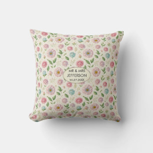 Elegante Bloemenpastel Gepersonaliseerd trouwnaam  Kussen