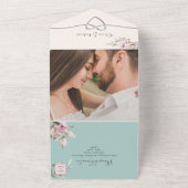 Elegante Bloemenpastel Roze en Blauwe bruiloft All In One Uitnodiging (Buitenkant)