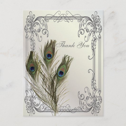 elegante  bloemenpauw bruiloft dank U Briefkaart (Voorkant)