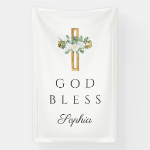 Elegante bloemenpioenen kruisen religieuze God zeg Spandoek