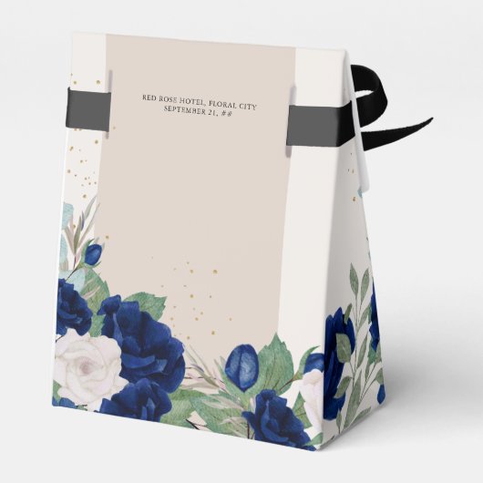 Elegante bloemenquinceanera Royal Blue Ivory Rozen Bedankdoosjes (Achterkant)