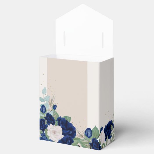 Elegante bloemenquinceanera Royal Blue Ivory Rozen Bedankdoosjes (Geopend)