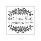Elegante Bloemenrand Aangepaste Familienaam & Adre Rubberstempel (Afrduk)