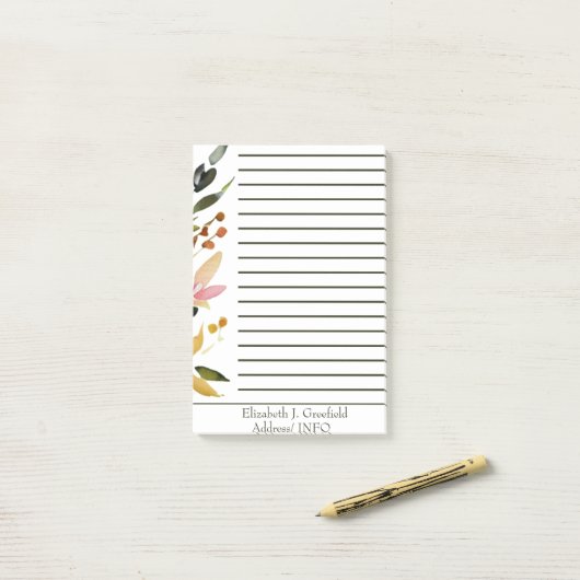 Elegante bloemenrand gepersonaliseerd post-it® notes (Op bureau)