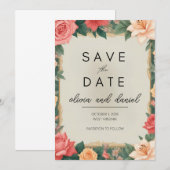 Elegante Bloemenrand Save the Date Kaart (Voorkant / Achterkant)