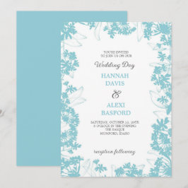 Elegante Bloemenranden Bord Turquoise bruiloft Kaart