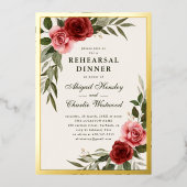 Elegante  bloemenrepetitie diner folie uitnodiging (Voorkant)