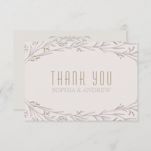 Elegante bloemenrijke lila rustieke bruiloft dank  bedankkaart (Voorkant / Achterkant)