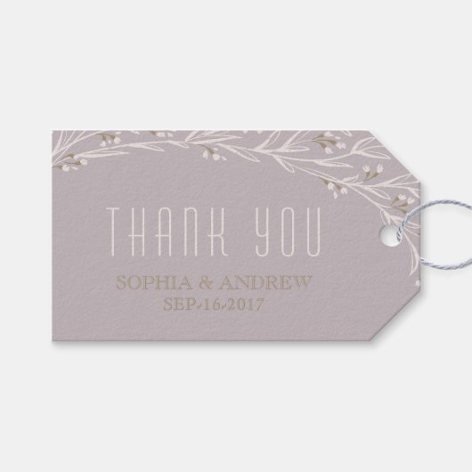 Elegante bloemenrijke lila rustieke bruiloft dank cadeaulabel (Voorkant (Horizontaal))