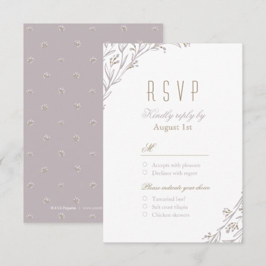 Elegante bloemenrijke lila rustieke bruiloft RSVP (Voorkant / Achterkant)