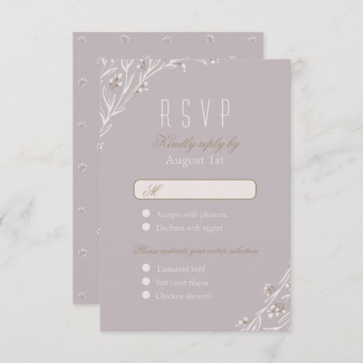 Elegante bloemenrijke lila rustieke bruiloft RSVP (Voorkant / Achterkant)