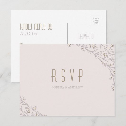 Elegante bloemenrijke lila rustieke bruiloft RSVP Uitnodiging Briefkaart (Voorkant / Achterkant)