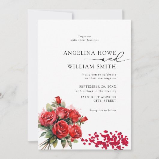 Elegante bloemenromantische bruiloft uitnodiging (Voorkant)