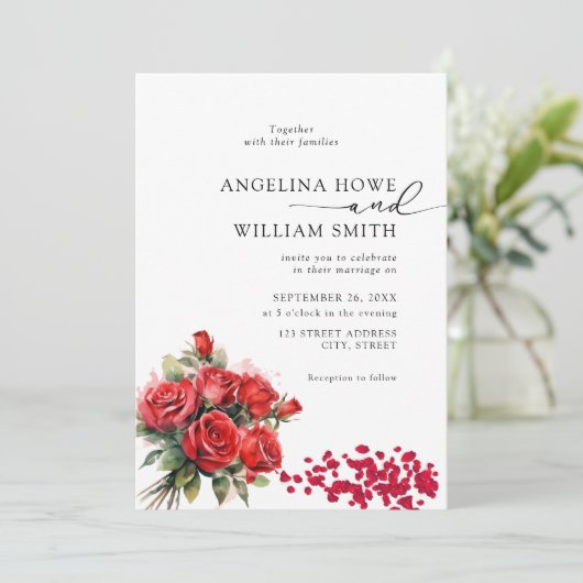 Elegante bloemenromantische bruiloft uitnodiging (Staand voorkant)