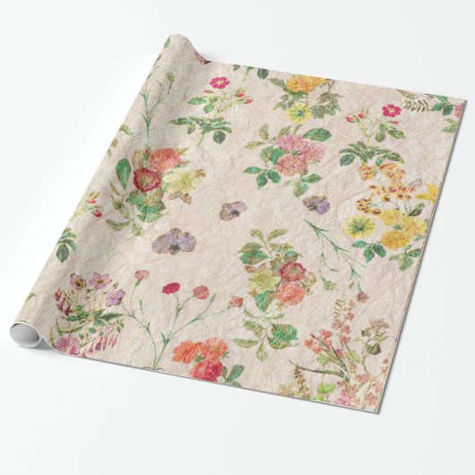 Elegante bloemenromantische roze bruiloft wilde bl cadeaupapier (Uitgerold)
