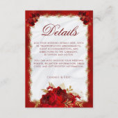 Elegante Bloemenrood en Gouden Huwelijksdetails Informatiekaartje (Voorkant)