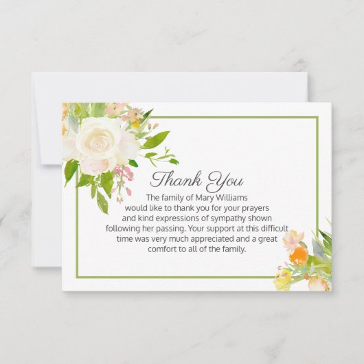 Elegante Bloemenrouwbegrafenis Dank u Bedankkaart (Voorkant)