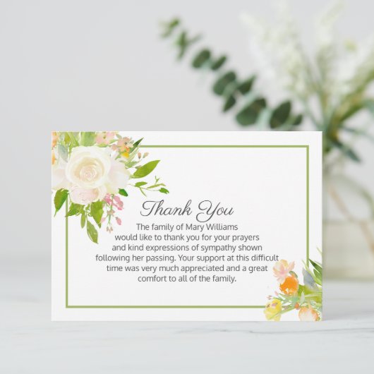 Elegante Bloemenrouwbegrafenis Dank u Bedankkaart (Staand voorkant)