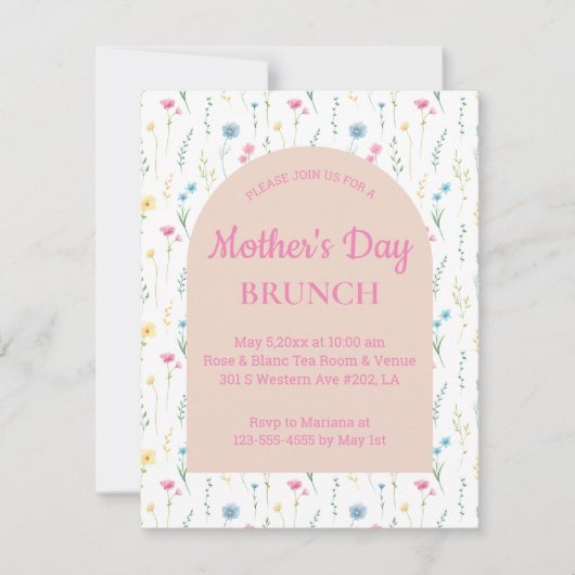 Elegante bloemenroze boog moederdag brunch kaart (Voorkant)